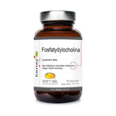 Kenay Phosphatidylcholine dietary supplement in a brown glass bottle, 60 soft gel capsules, supports brain and nerve health.